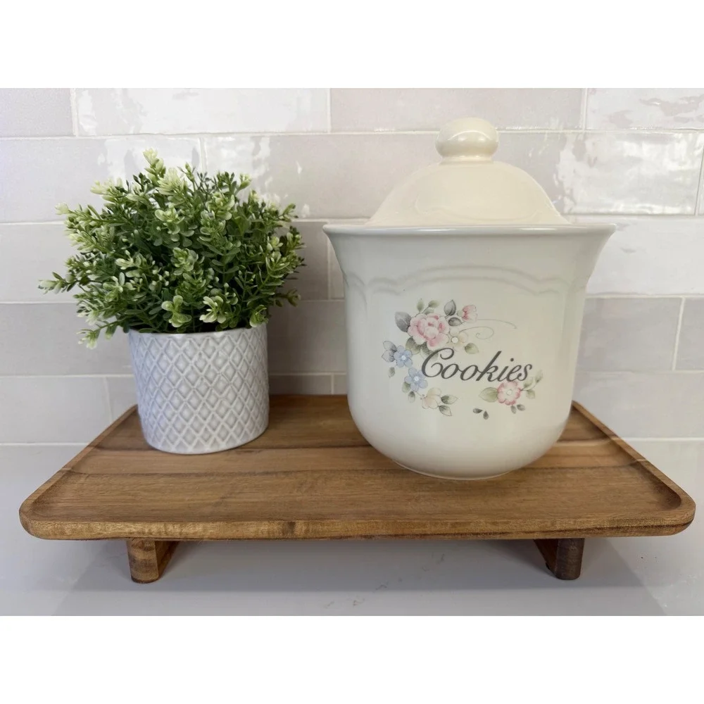 Pfaltzgraff Cookie Jar Tea Rose Floral 2.5 Qt Cream Vintage Cottagecore USA 507